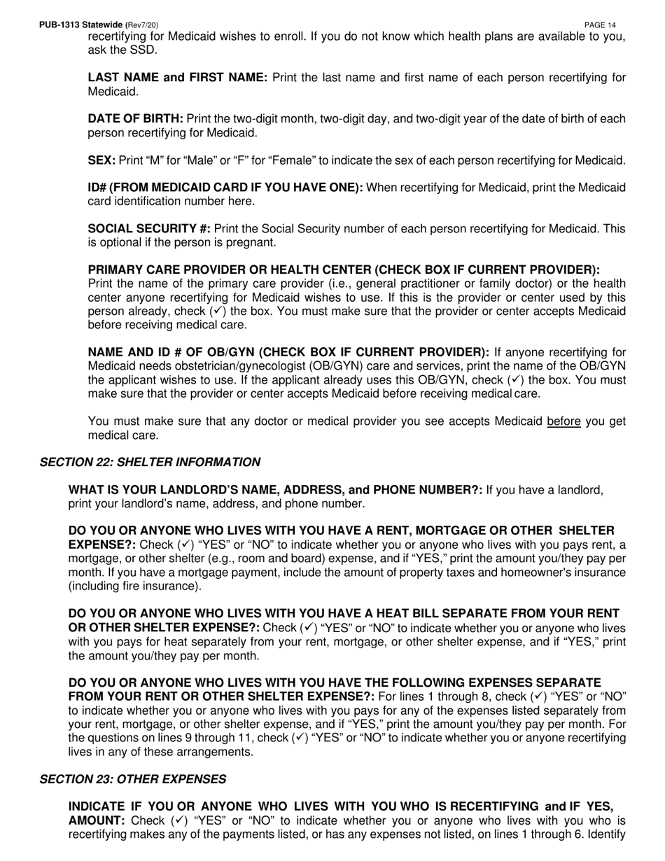 Instructions for Form LDSS-3174 New York State Recertification Form for Certain Benefits and Services - New York, Page 15