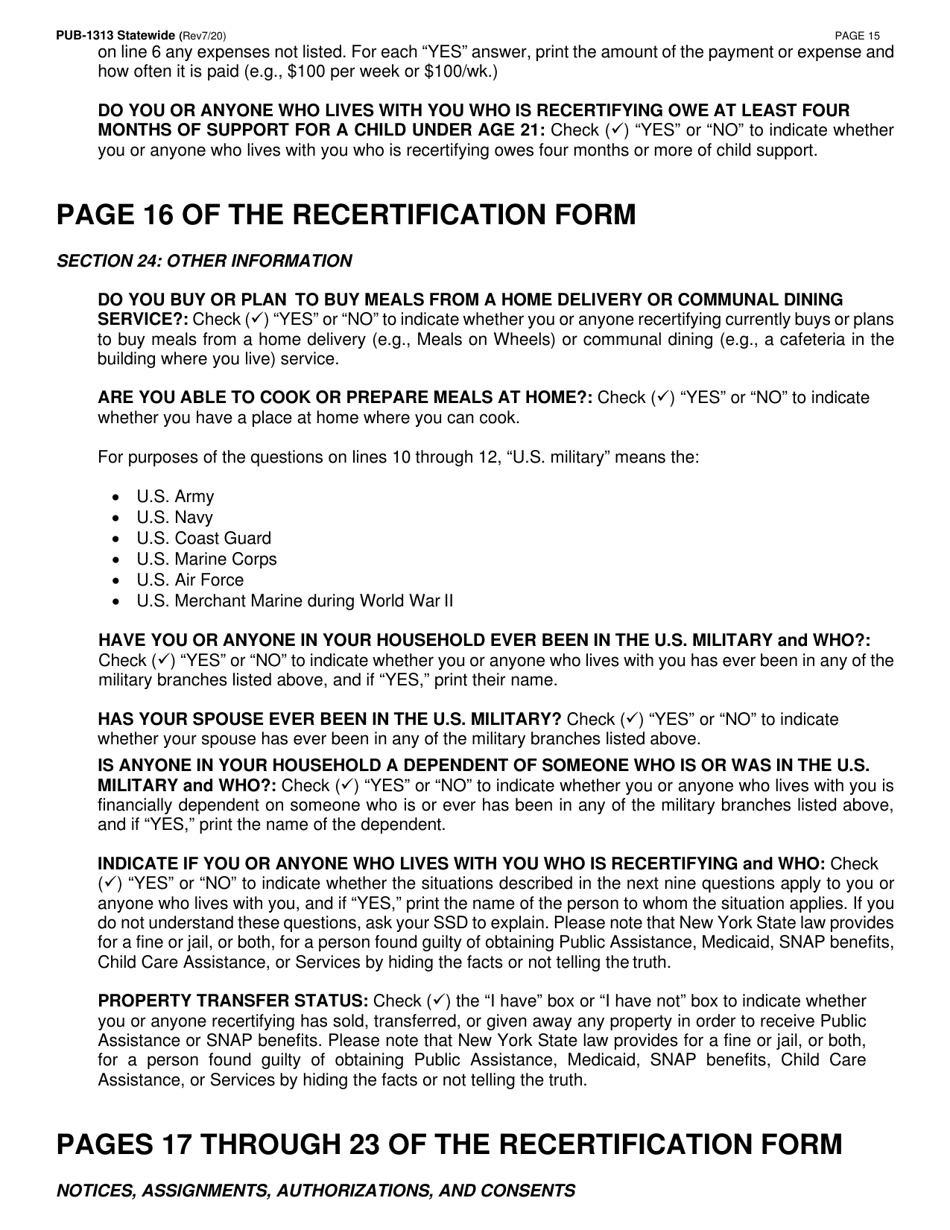 Instructions for Form LDSS-3174 New York State Recertification Form for Certain Benefits and Services - New York, Page 16