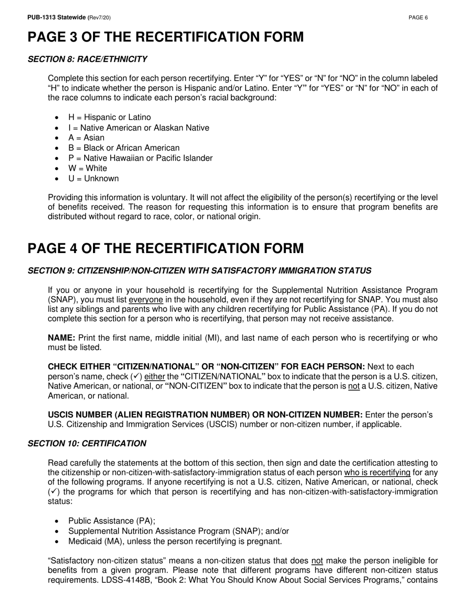 Instructions for Form LDSS-3174 New York State Recertification Form for Certain Benefits and Services - New York, Page 7