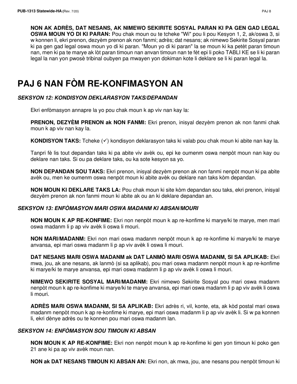 Instructions for Form LDSS-3174 New York State Recertification Form for Certain Benefits and Services - New York (Haitian Creole), Page 9
