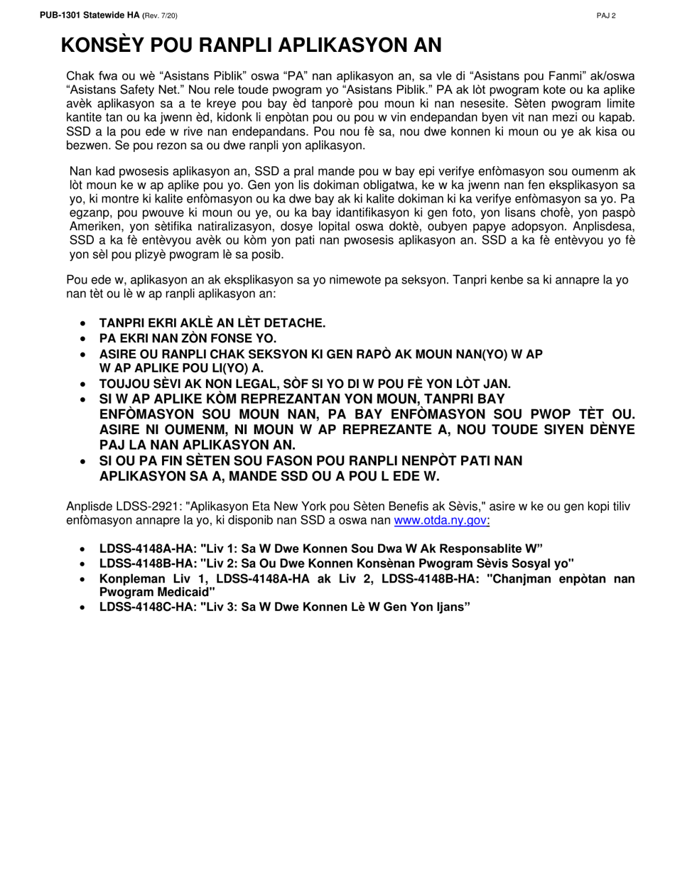 Instructions for Form LDSS-2921 New York State Application for Certain Benefits and Services - New York (Haitian Creole), Page 3