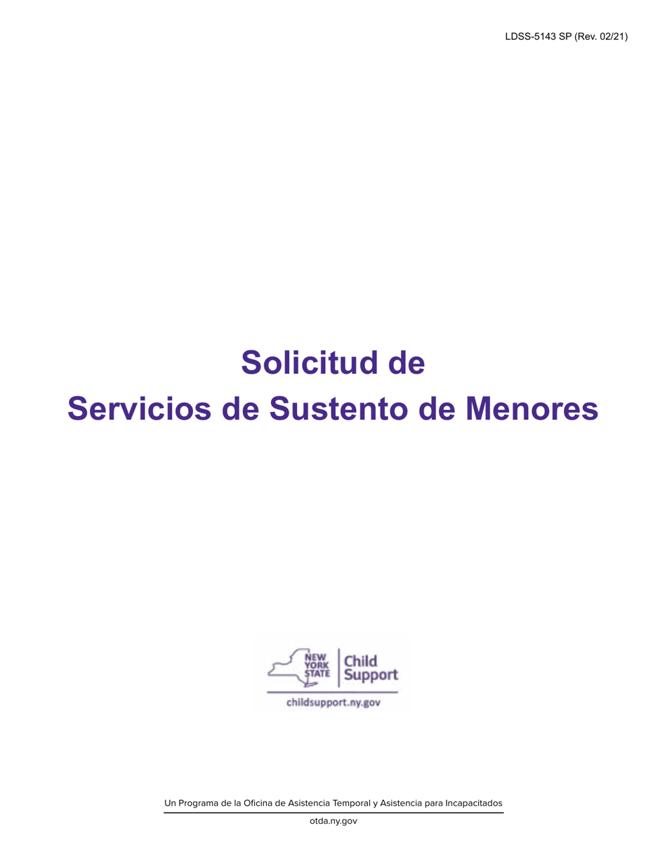 Formulario LDSS-5143 Solicitud De Servicios De Sustento De Menores - New York (Spanish), Page 1