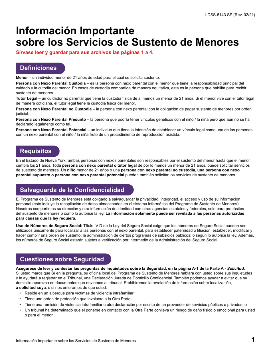 Formulario LDSS-5143 Solicitud De Servicios De Sustento De Menores - New York (Spanish), Page 3