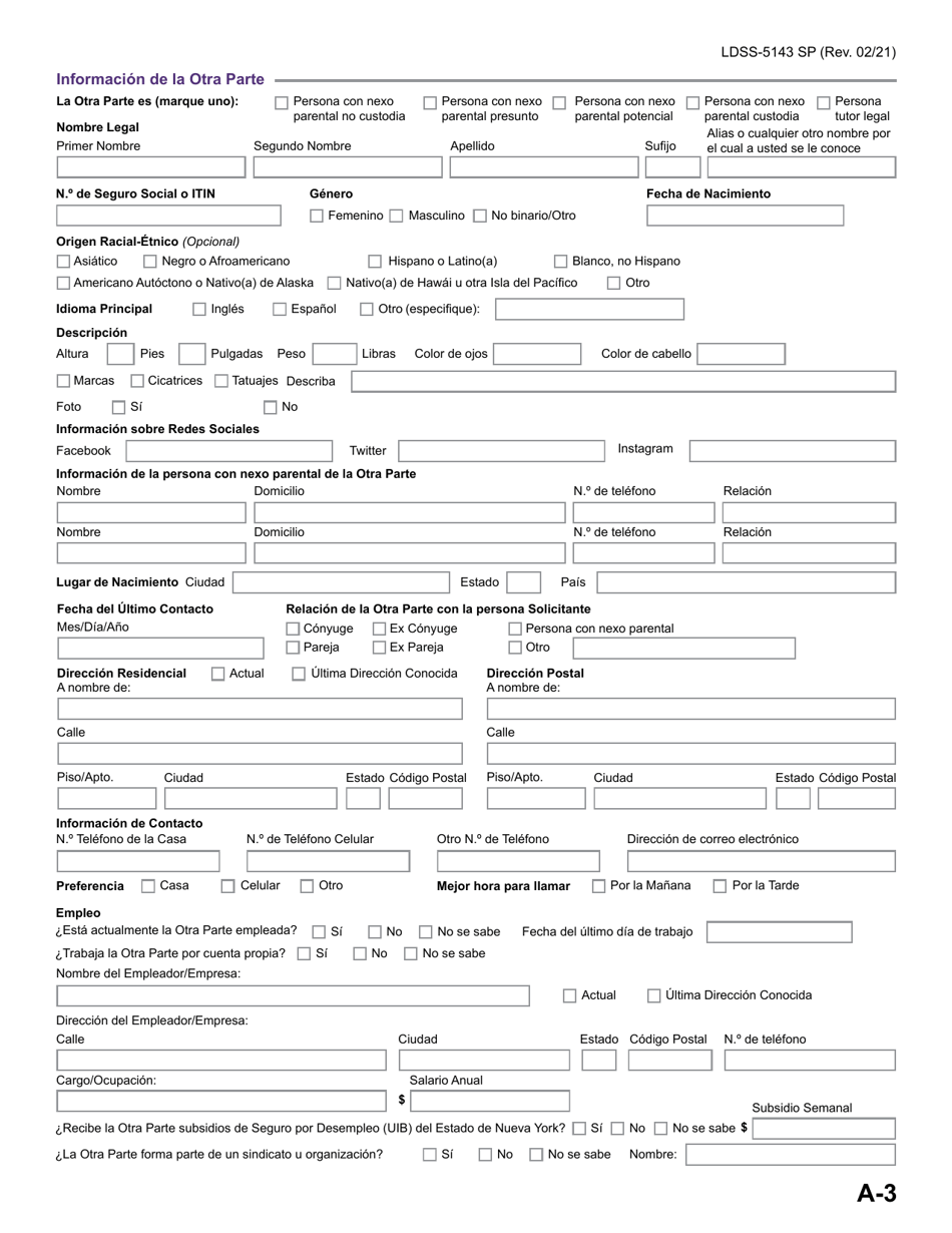 Formulario LDSS-5143 Solicitud De Servicios De Sustento De Menores - New York (Spanish), Page 9