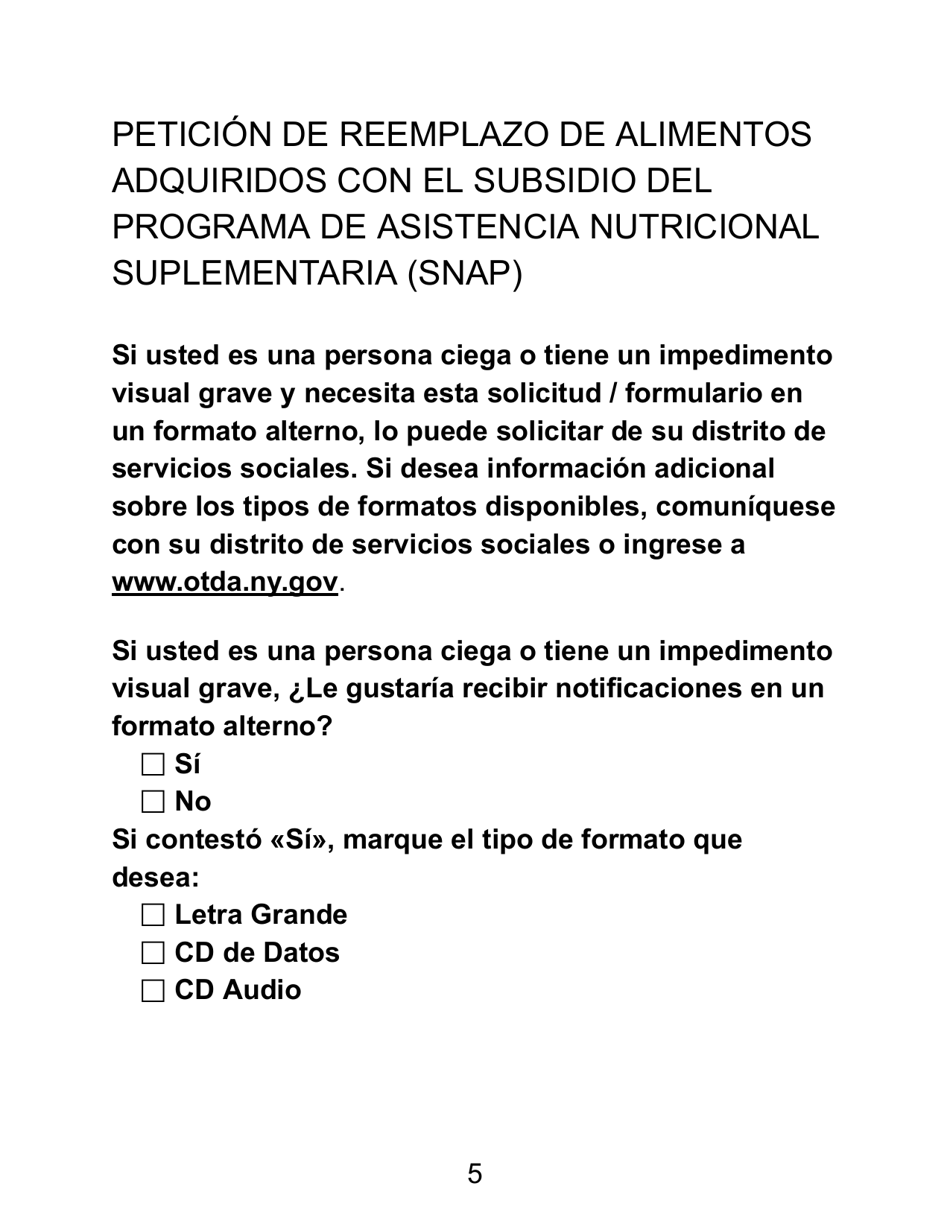 Form LDSS-2291 LP Request for Replacement of Food Purchased With Supplemental Nutrition Assistance Program (Snap) Benefits - New York (English / Spanish), Page 5