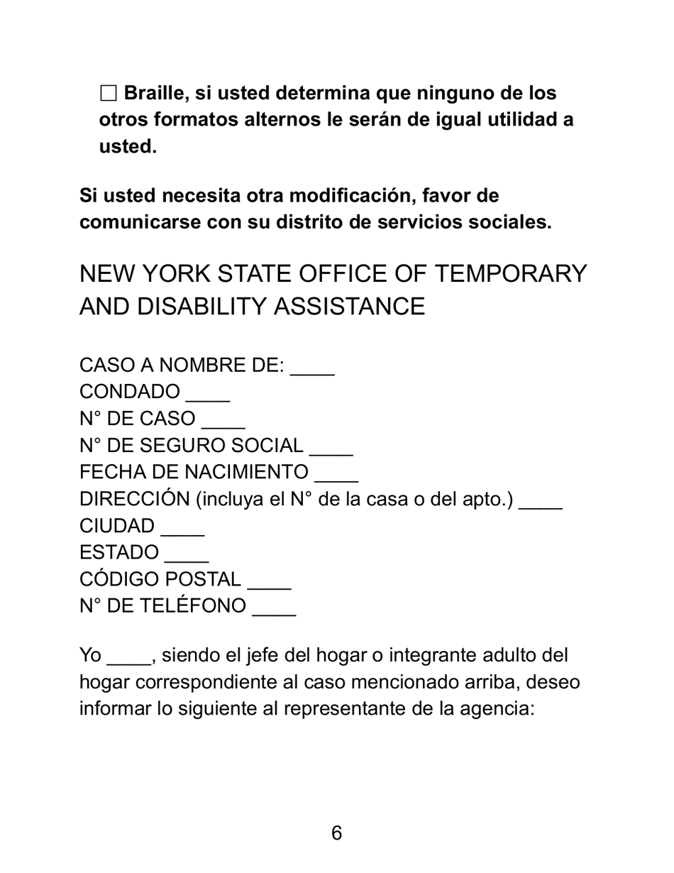 Form LDSS-2291 LP Request for Replacement of Food Purchased With Supplemental Nutrition Assistance Program (Snap) Benefits - New York (English / Spanish), Page 6