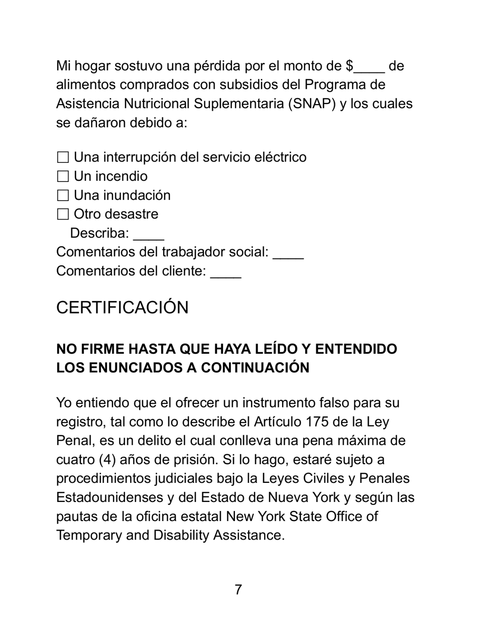 Form LDSS-2291 LP Request for Replacement of Food Purchased With Supplemental Nutrition Assistance Program (Snap) Benefits - New York (English / Spanish), Page 7