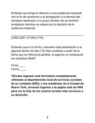Form LDSS-2291 LP &quot;Request for Replacement of Food Purchased With Supplemental Nutrition Assistance Program (Snap) Benefits&quot; - New York (English/Spanish), Page 8