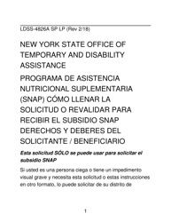 Document preview: Instrucciones para Formulario LDSS-4826 LP Programa De Asistencia Nutricional Suplementaria (Snap) Solicitud/Revalidacion - New York (Spanish)