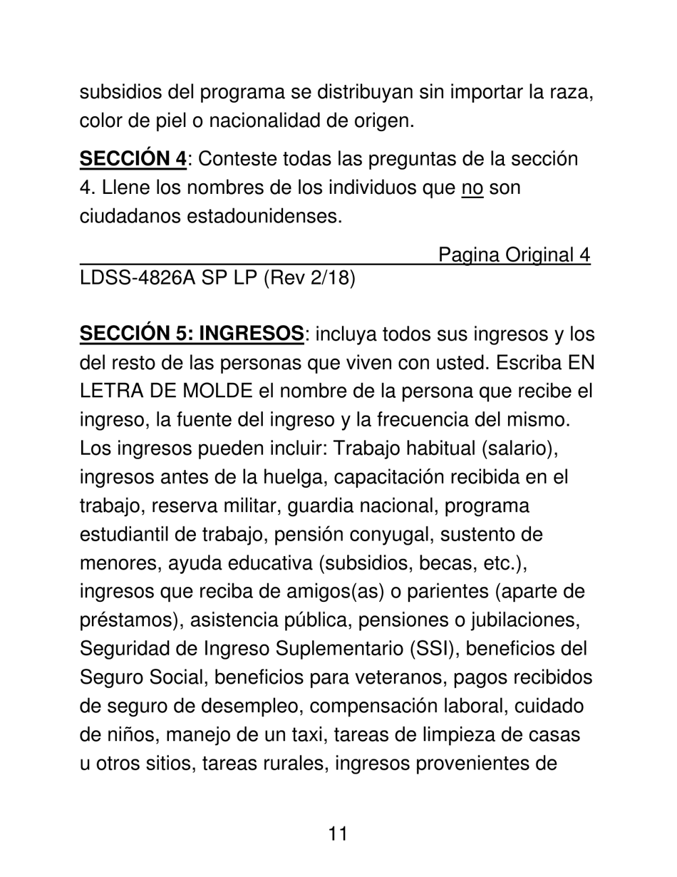 Instrucciones para Formulario LDSS-4826 LP Programa De Asistencia Nutricional Suplementaria (Snap) Solicitud / Revalidacion - New York (Spanish), Page 11