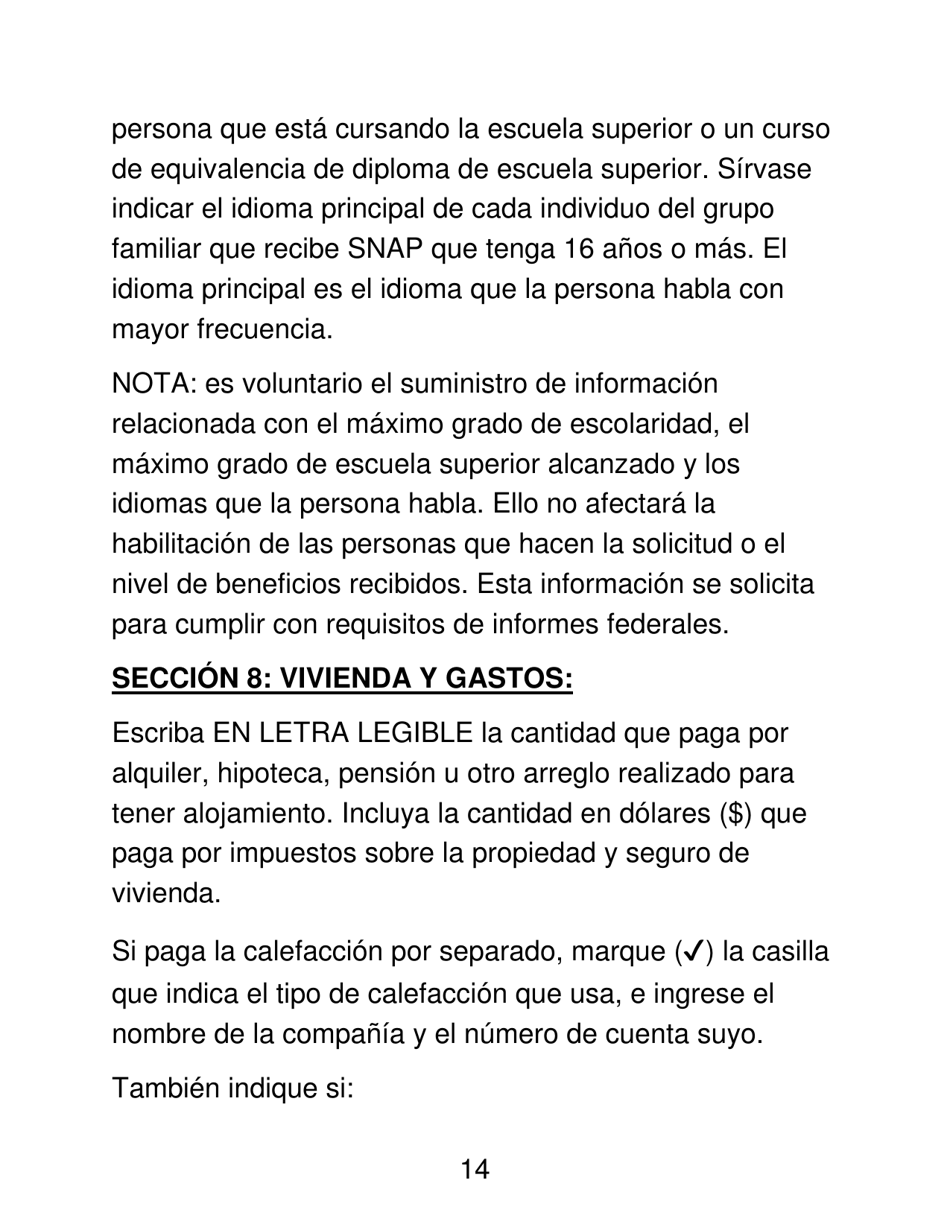 Instrucciones para Formulario LDSS-4826 LP Programa De Asistencia Nutricional Suplementaria (Snap) Solicitud / Revalidacion - New York (Spanish), Page 14