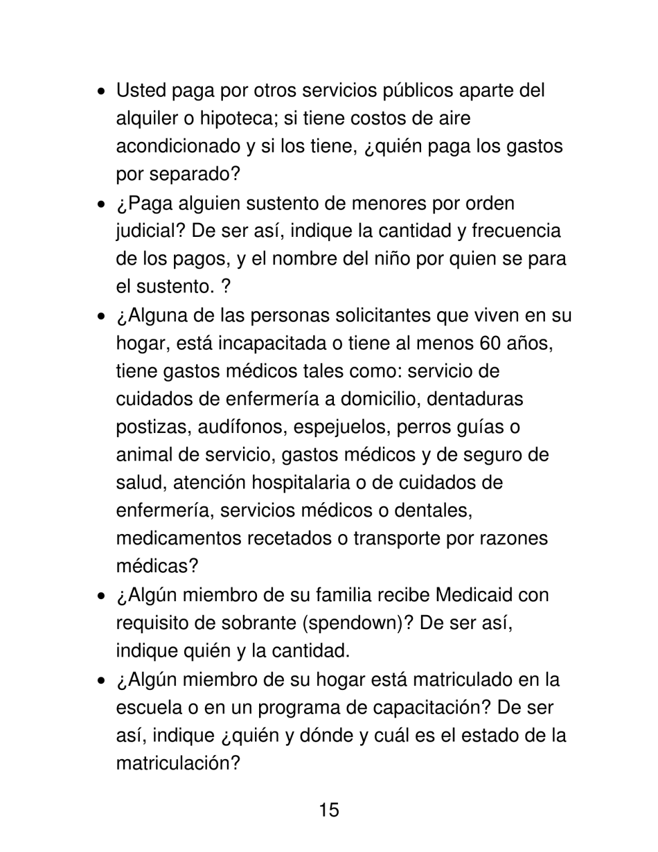 Instrucciones para Formulario LDSS-4826 LP Programa De Asistencia Nutricional Suplementaria (Snap) Solicitud / Revalidacion - New York (Spanish), Page 15