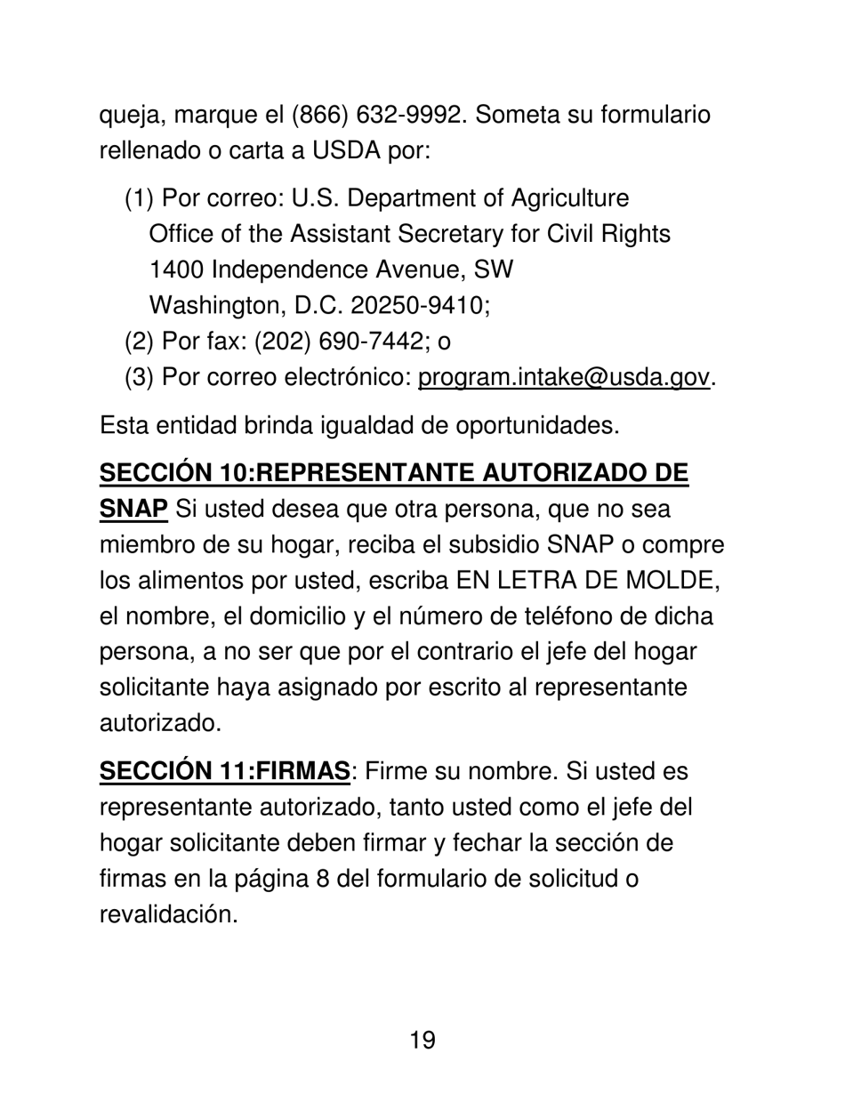 Instrucciones para Formulario LDSS-4826 LP Programa De Asistencia Nutricional Suplementaria (Snap) Solicitud / Revalidacion - New York (Spanish), Page 19