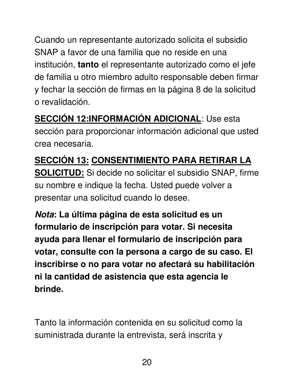 Instrucciones para Formulario LDSS-4826 LP Programa De Asistencia Nutricional Suplementaria (Snap) Solicitud / Revalidacion - New York (Spanish), Page 20