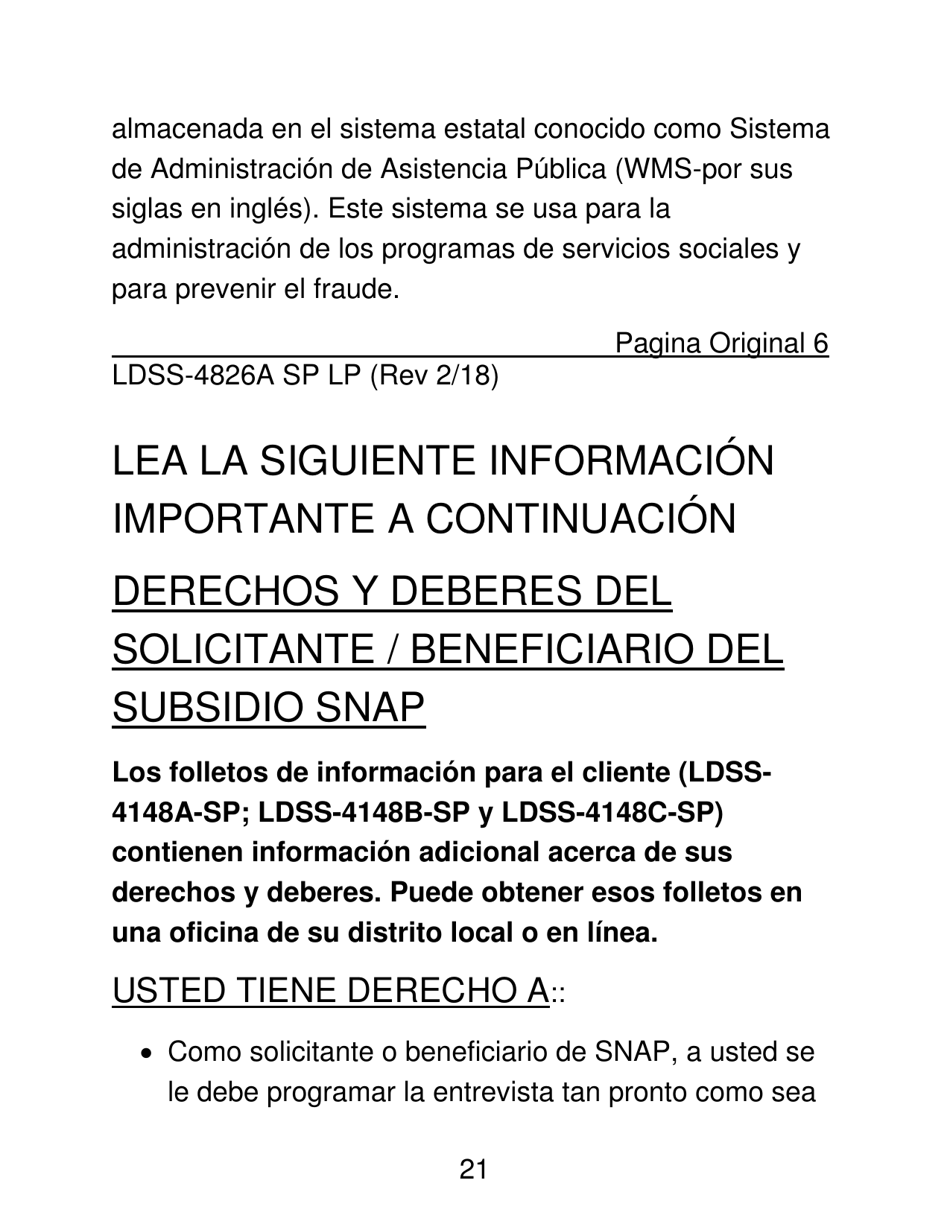Instrucciones para Formulario LDSS-4826 LP Programa De Asistencia Nutricional Suplementaria (Snap) Solicitud / Revalidacion - New York (Spanish), Page 21