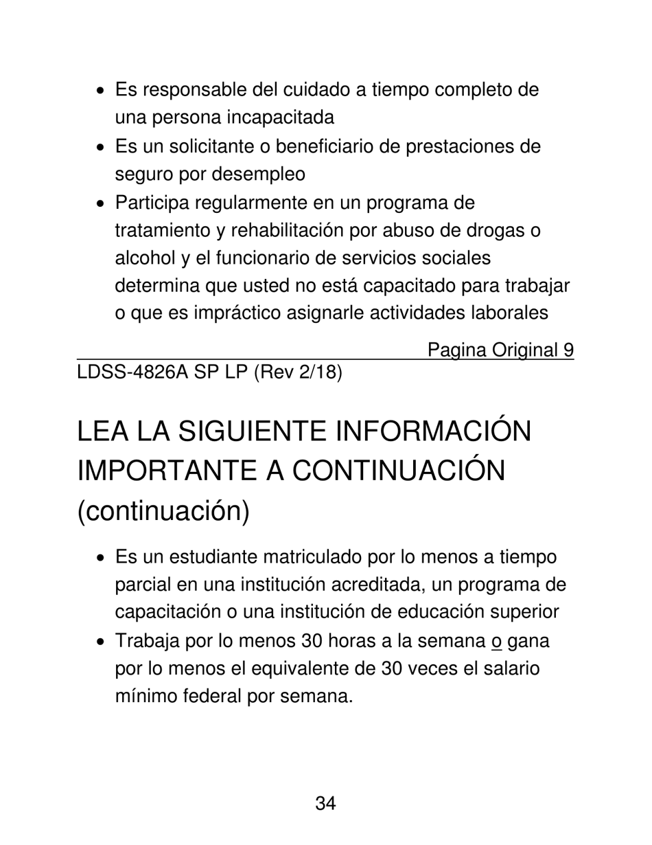 Instrucciones para Formulario LDSS-4826 LP Programa De Asistencia Nutricional Suplementaria (Snap) Solicitud / Revalidacion - New York (Spanish), Page 34