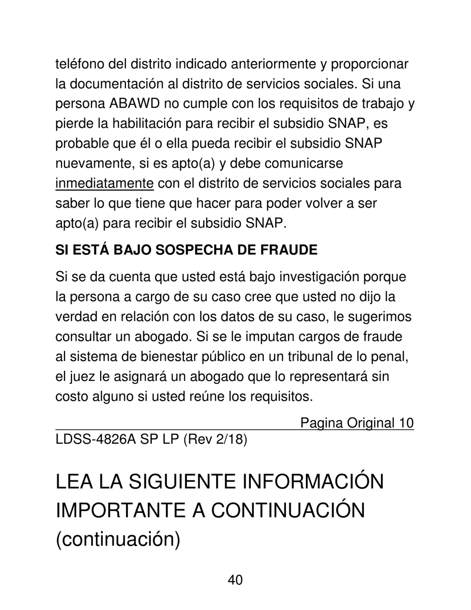 Instrucciones para Formulario LDSS-4826 LP Programa De Asistencia Nutricional Suplementaria (Snap) Solicitud / Revalidacion - New York (Spanish), Page 40