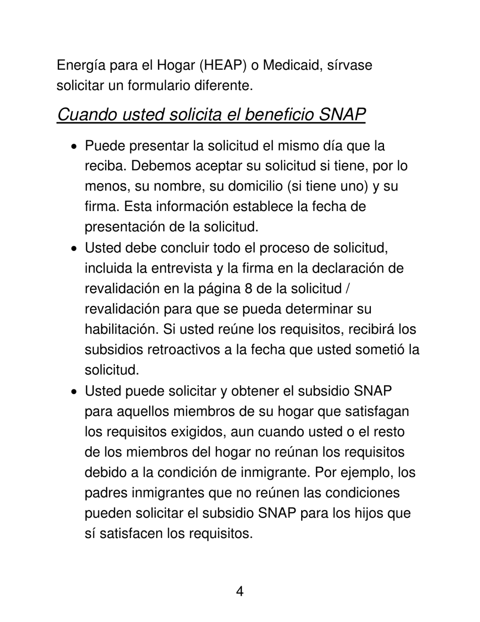 Instrucciones para Formulario LDSS-4826 LP Programa De Asistencia Nutricional Suplementaria (Snap) Solicitud / Revalidacion - New York (Spanish), Page 4