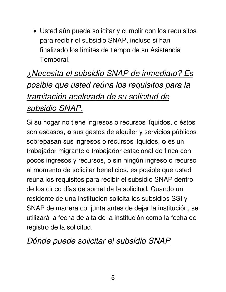 Instrucciones para Formulario LDSS-4826 LP Programa De Asistencia Nutricional Suplementaria (Snap) Solicitud / Revalidacion - New York (Spanish), Page 5
