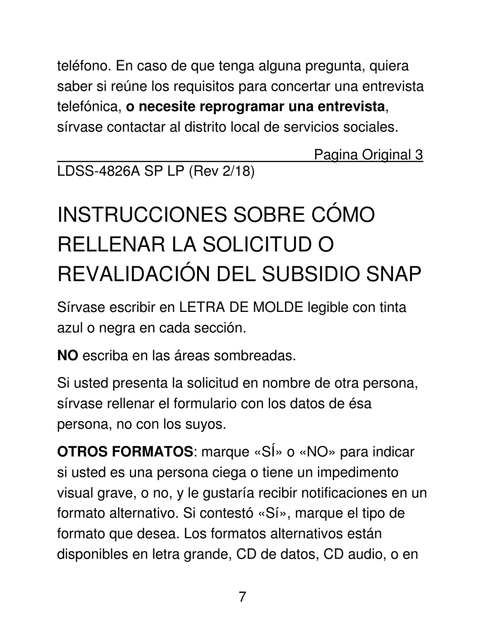 Instrucciones para Formulario LDSS-4826 LP Programa De Asistencia Nutricional Suplementaria (Snap) Solicitud / Revalidacion - New York (Spanish), Page 7