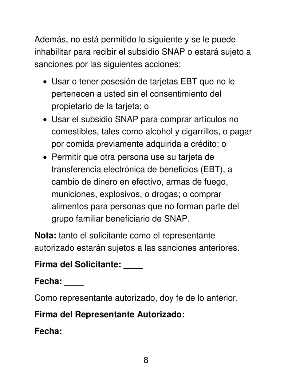 Formulario LDSS-4942 LP Formulario De Peticion De Representante Autorizado - Programa De Asistencia Nutricional Suplementaria (Snap) - New York (Spanish), Page 8