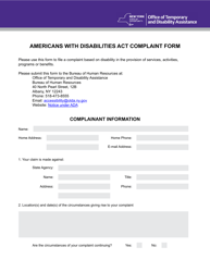 Americans With Disabilities Act Complaint Form - New York