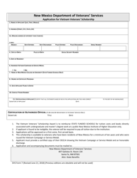 DVS Form 7 &quot;Application for Vietnam Veterans' Scholarship&quot; - New Mexico