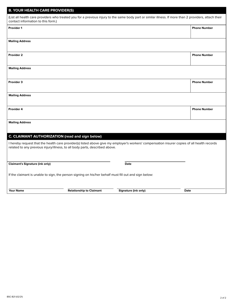 Form BSC-B21 Workers Compensation Medical Records Release - New York, Page 2