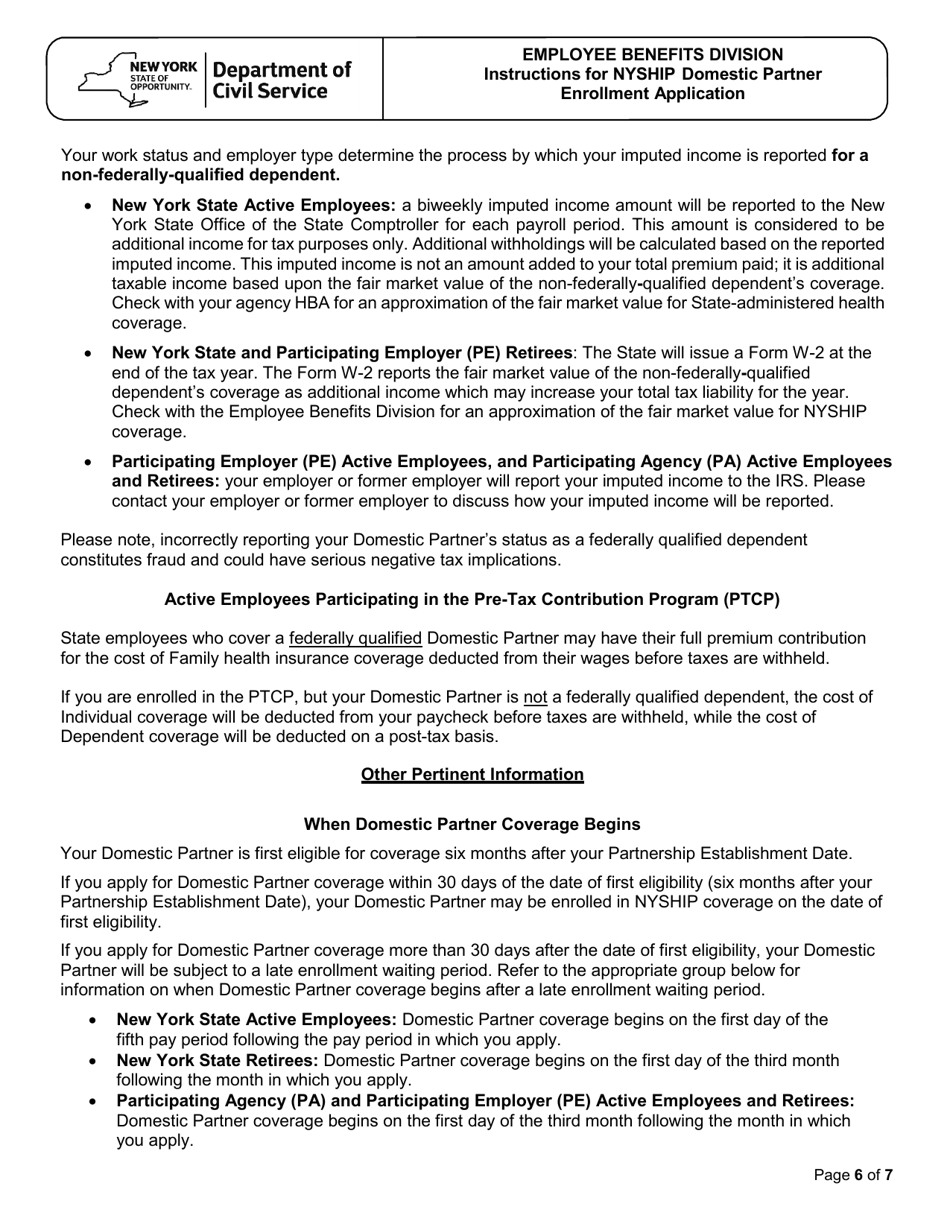 Form PS-425 Nyship Domestic Partner Enrollment Application - New York, Page 6