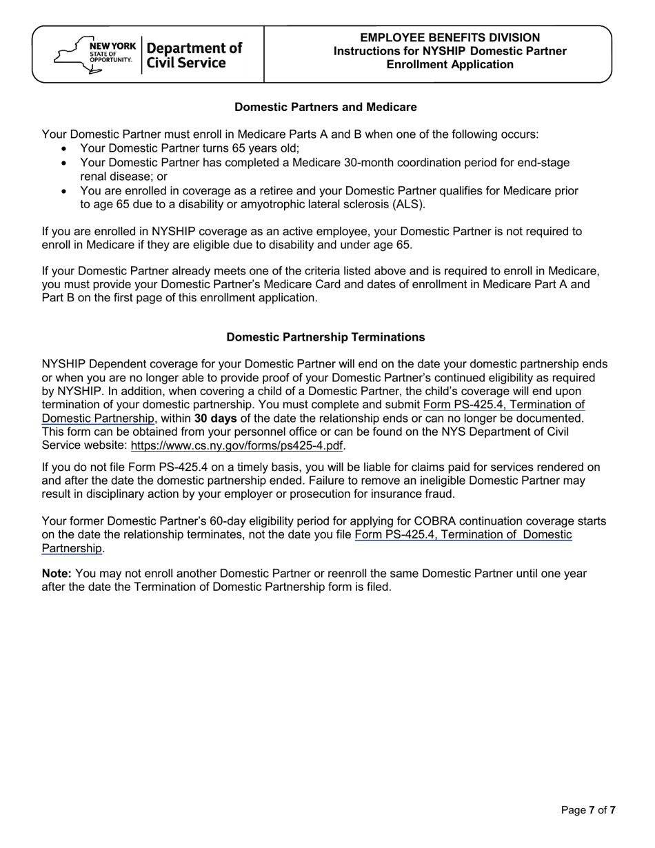 Form PS-425 Nyship Domestic Partner Enrollment Application - New York, Page 7