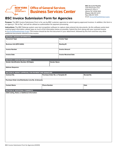 Bsc Invoice Submission Form for Agencies - New York Download Pdf