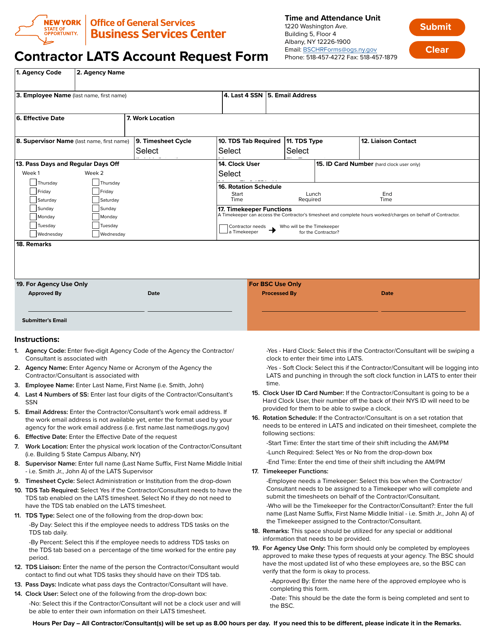 Contractor Lats Account Request Form - New York Download Pdf