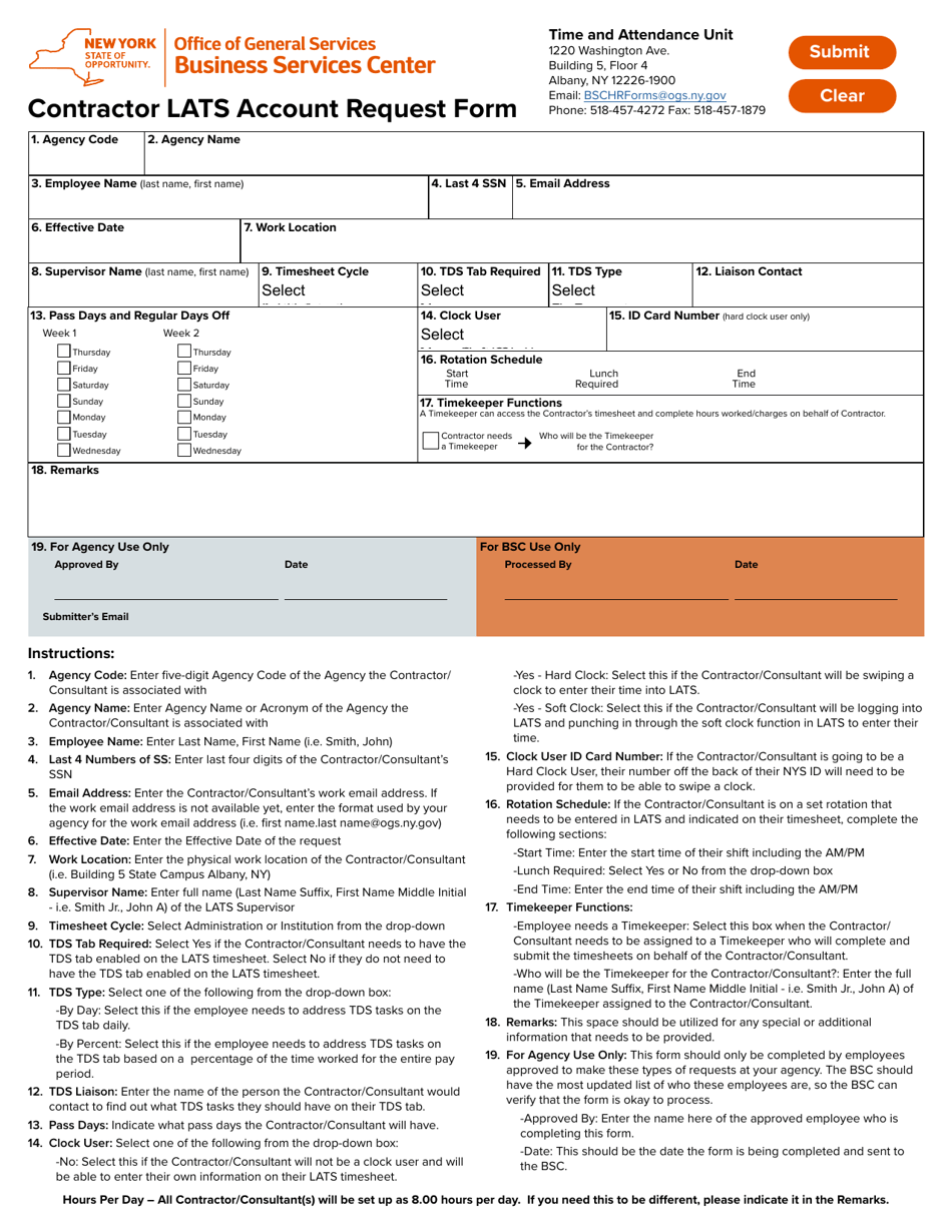 Contractor Lats Account Request Form - New York, Page 1