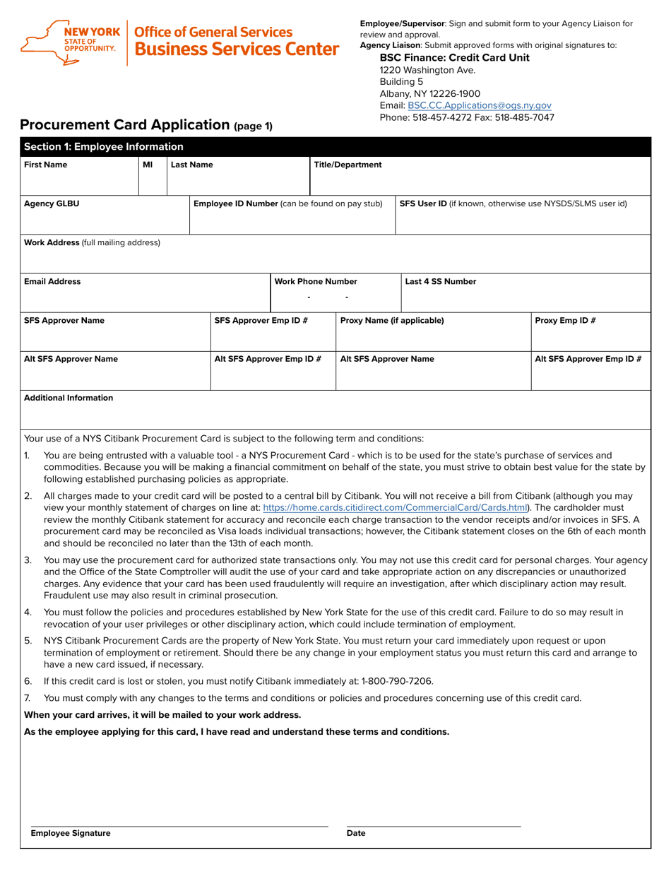 Procurement Card Application - New York, Page 1