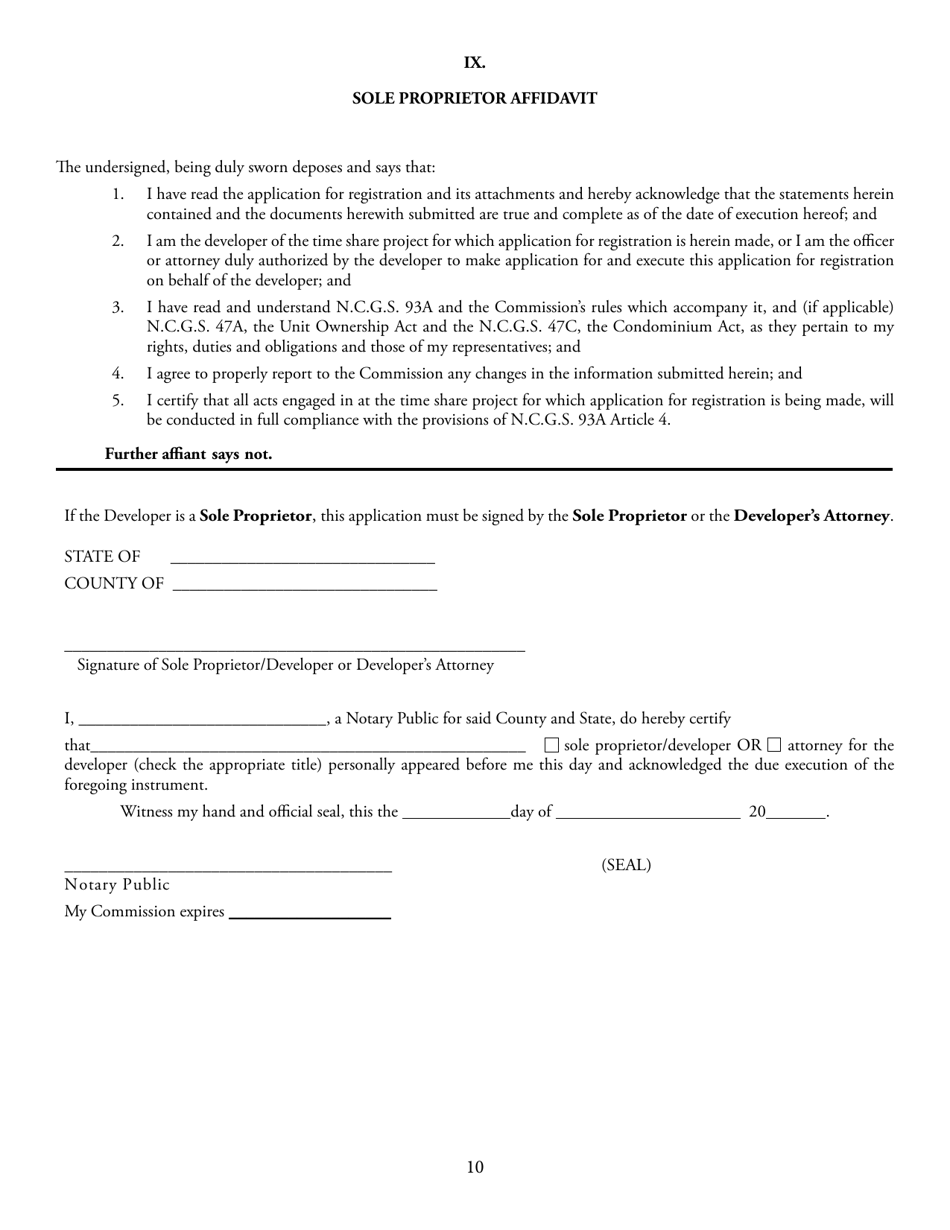 Form REC1.38 Application for Registration of Time Share Project - North Carolina, Page 11