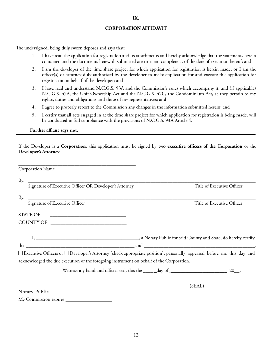 Form REC1.38 Application for Registration of Time Share Project - North Carolina, Page 13