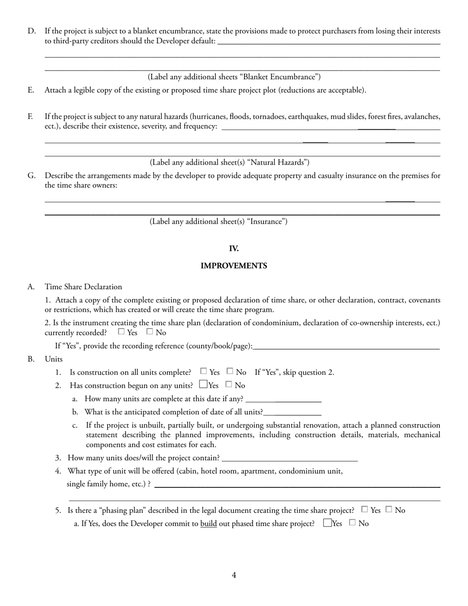 Form REC1.38 Application for Registration of Time Share Project - North Carolina, Page 5