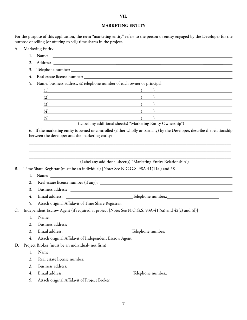 Form REC1.38 Application for Registration of Time Share Project - North Carolina, Page 8