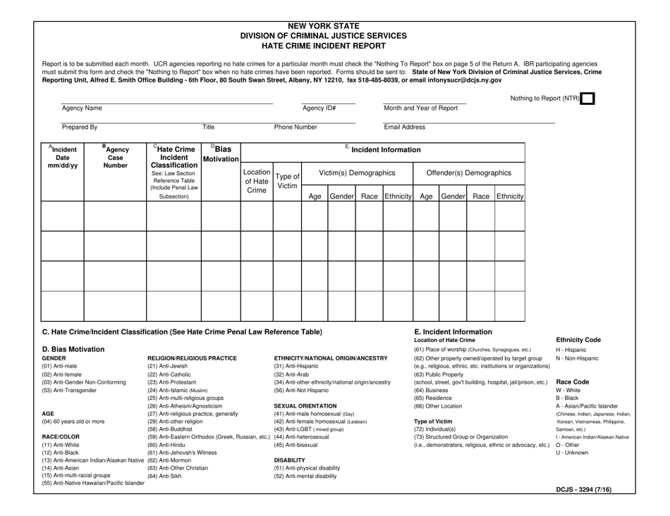 Form DCJS-3294 - Fill Out, Sign Online And Download Printable PDF, New ...