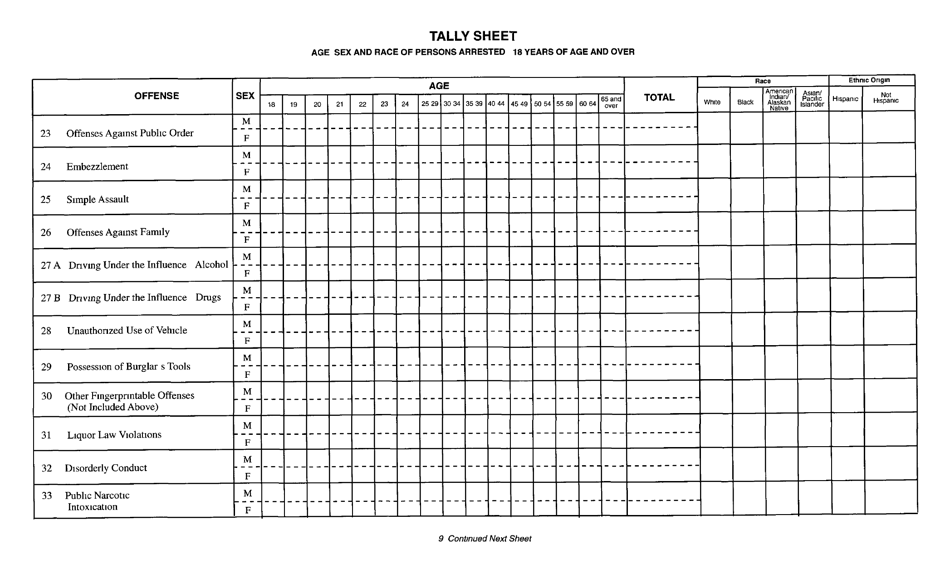 Form DCJS1992 Tally Sheet - New York, Page 9