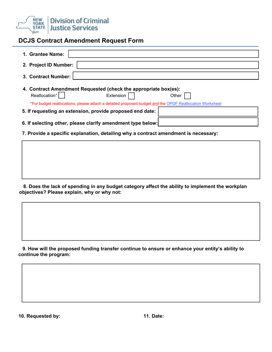 Dcjs Contract Amendment Request Form - New York, Page 1