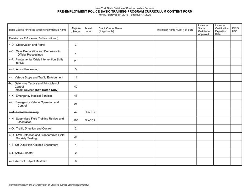 New York Pre-employment Police Basic Training Program Curriculum ...