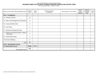 Pre-employment Police Basic Training Program Curriculum Content Form - New York, Page 5