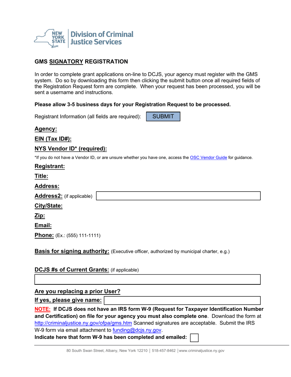 Gms Signatory Registration - New York, Page 1