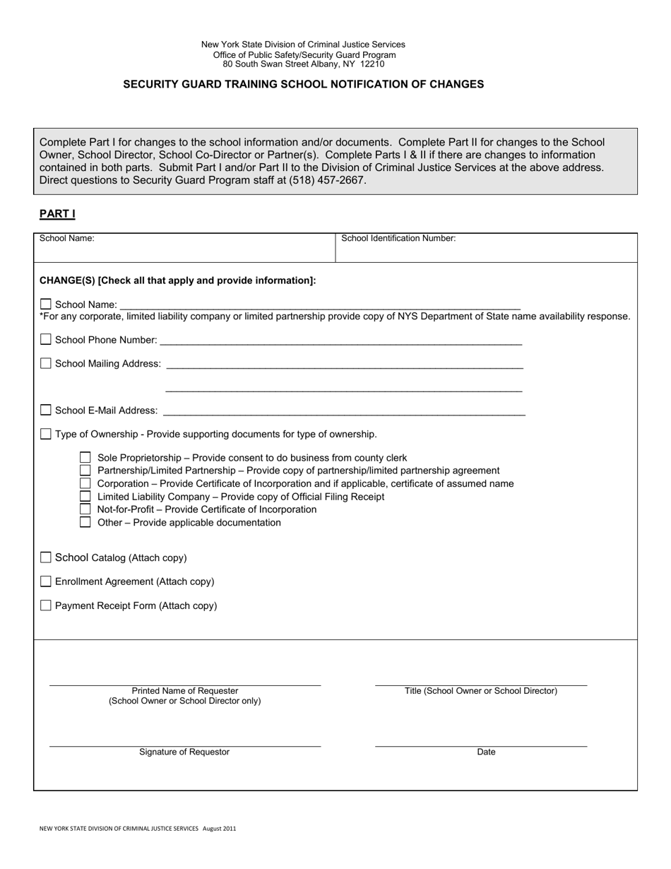 Security Guard Training School Notification of Changes - New York, Page 1