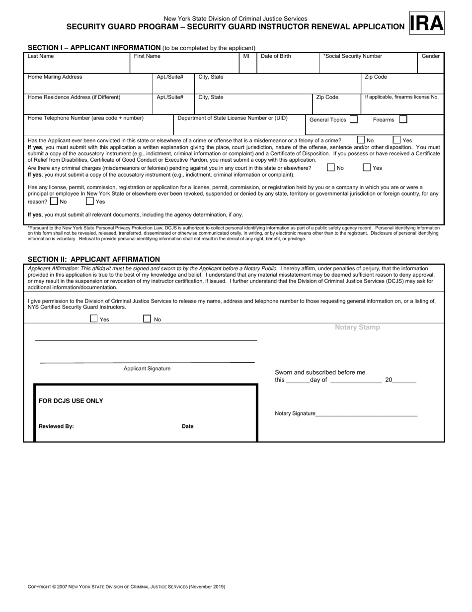 New York Security Guard Instructor Renewal Application Fill Out Sign