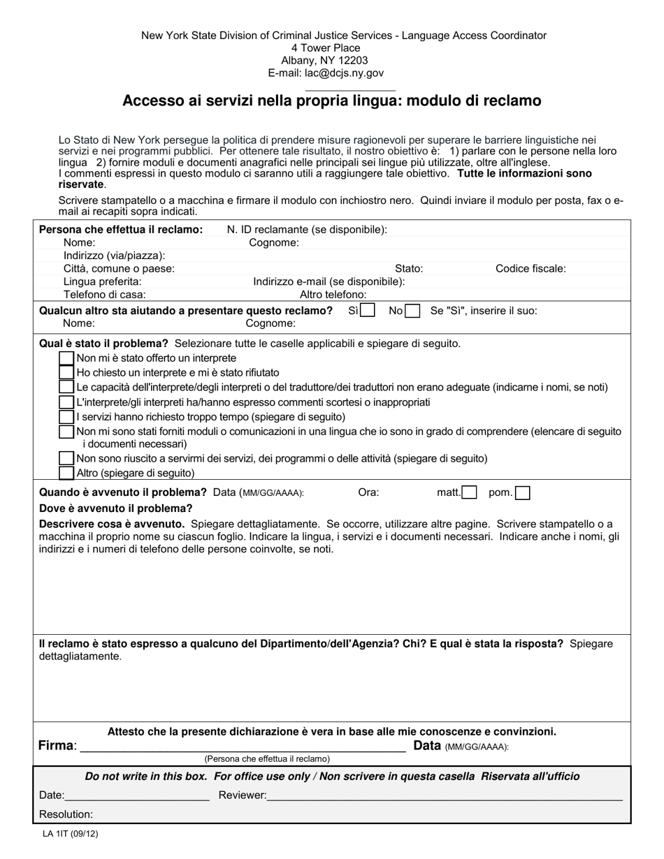 Form LA1IT Fill Out, Sign Online and Download Fillable PDF, New York (Italian) Templateroller