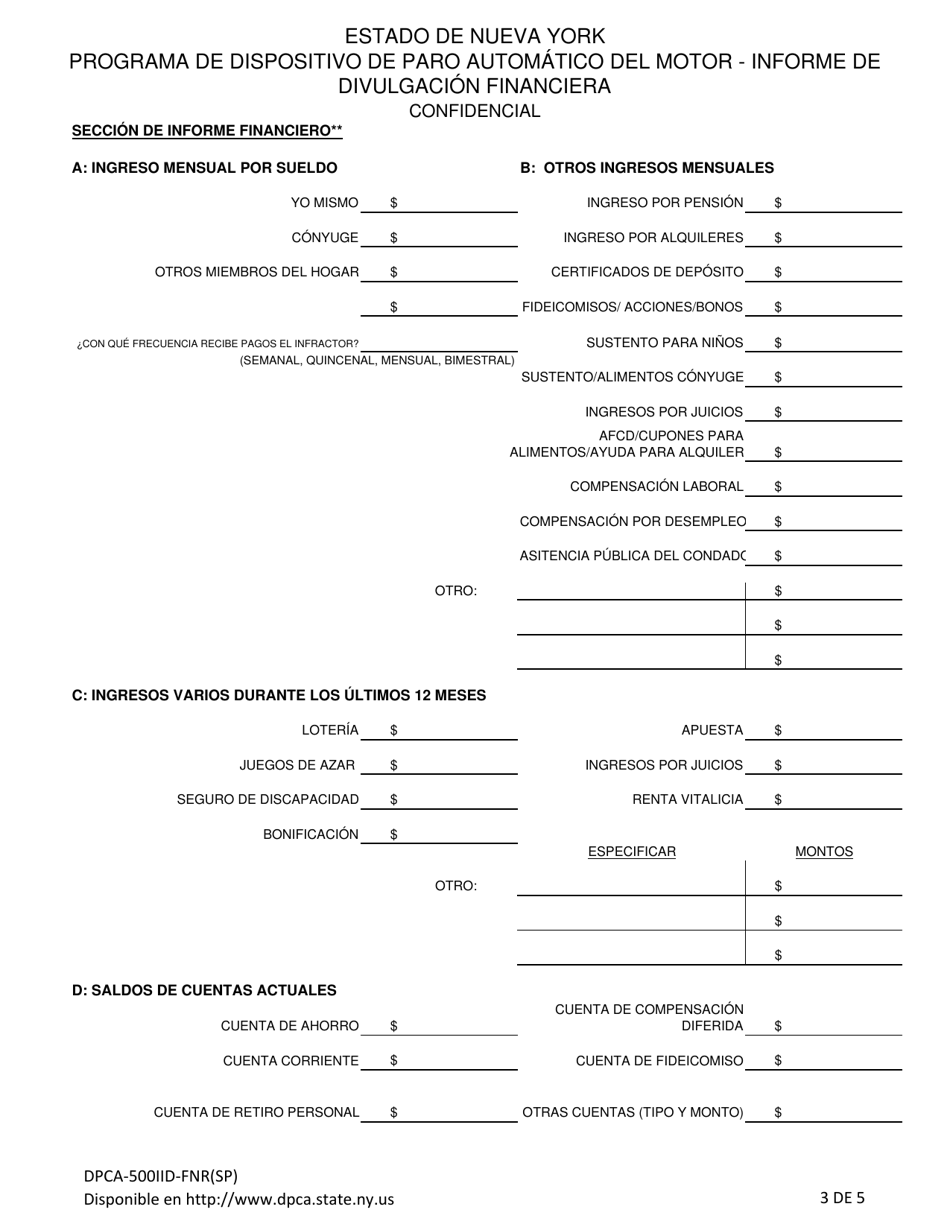 Formulario DPCA-500IID-FNR Informe De Divulgacion Financiera - New York (Spanish), Page 3