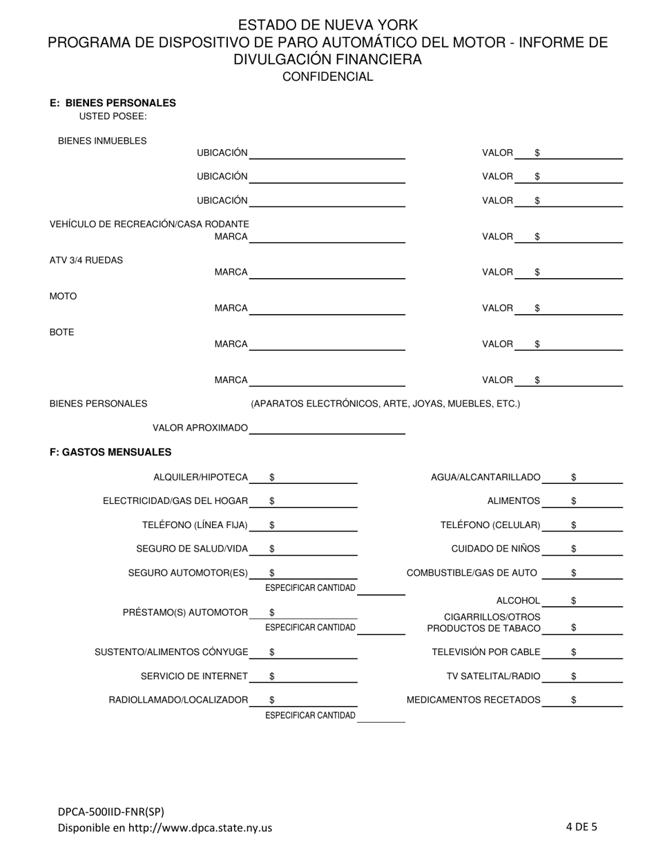 Formulario DPCA-500IID-FNR Informe De Divulgacion Financiera - New York (Spanish), Page 4