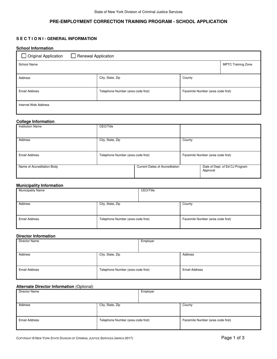 Pre-employment Correction Training Program - School Application - New York, Page 3